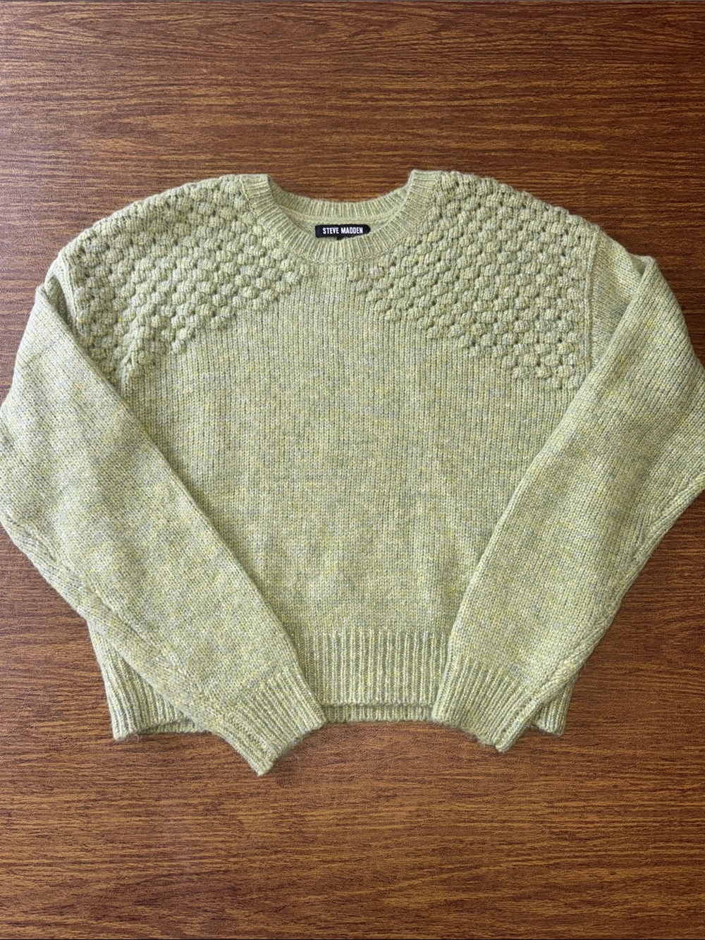 Steve Madden Moss Green Textured Knit Crewneck Sweater
